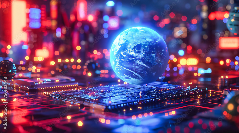 Aufkleber digital global networking: futuristic internet connection with holographic earth, symbolizing modern