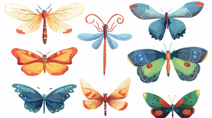 Butterfly and dragonfly set cartoon isolated illustr