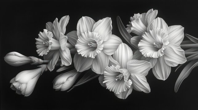 a black and white photo of a bunch of flowers on a black and white photo of a bunch of flowers on a black and white photo of a bunch of flowers on a black background.
