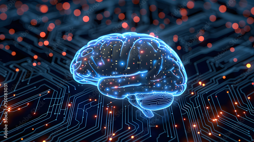 Poster brain with circuit board texture. digital concept
