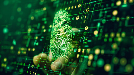 Digital fingerprint security technology, abstract identification and biometric access control concept