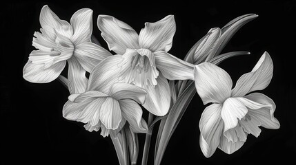  a black and white photo of a bunch of flowers in a vase on a black background with the image of a bunch of white flowers in a vase on a black background.