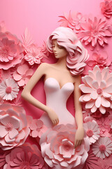 3d female figure in a white corset surrounded by flowers, Ai Generated