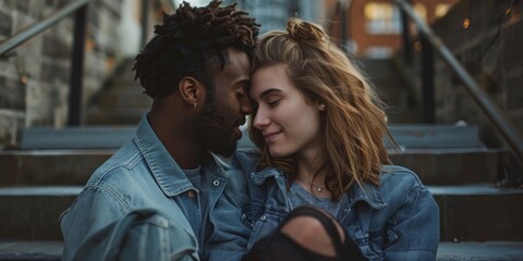 couple in love hugging on the street Generative AI