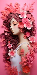 3d illustration of a beautiful girl with flowers in her hair, Ai Generated