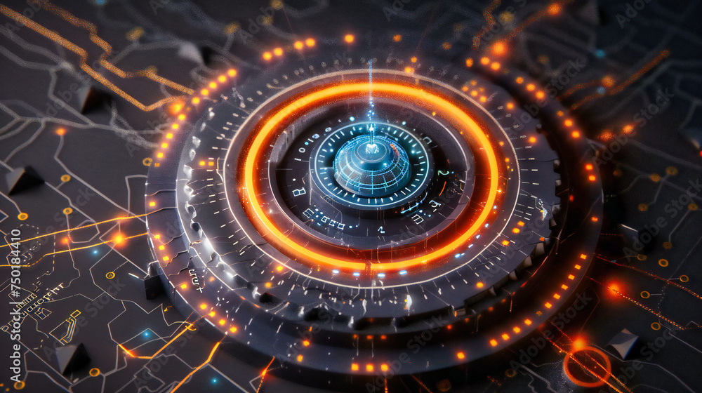 Aufkleber digital energy flow, abstract tech background with glowing circles and lines, futuristic design conc