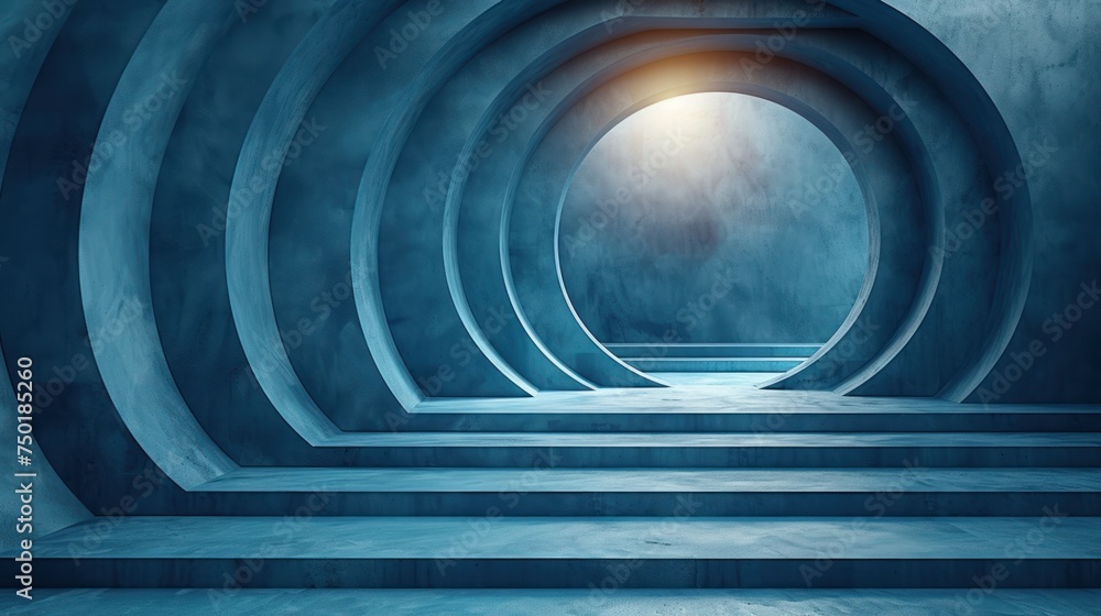 Poster a tunnel with steps leading to a light at the end of the tunnel is lit by a light at the end of the 