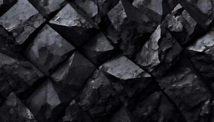 Black, dark and gray geometric stone and rock shape background