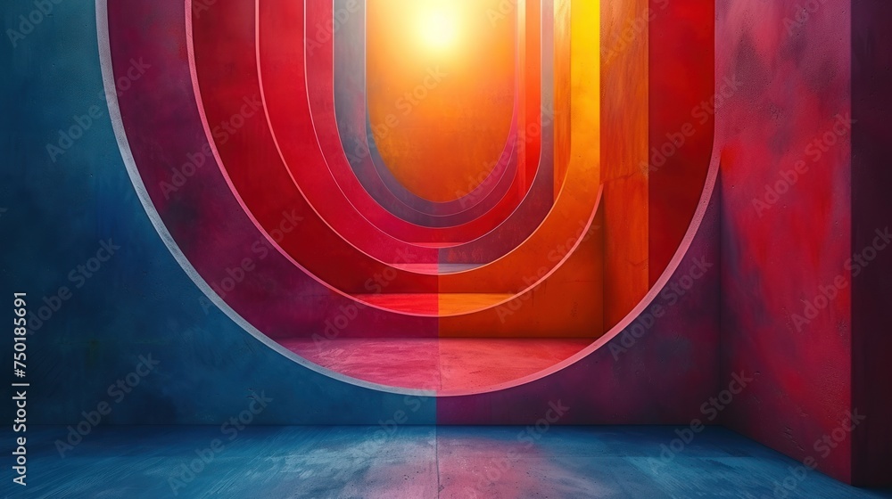 Poster a painting of a tunnel with a bright light at the end of the tunnel and a bright light at the end of