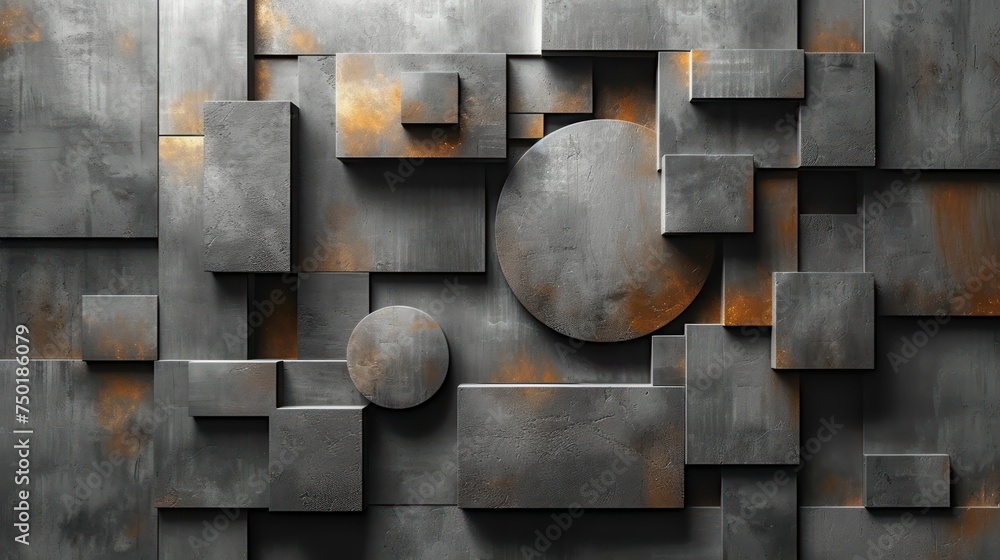 Poster a metal wall with a round and a circle on the top of the wall and a circle on the bottom of the wall