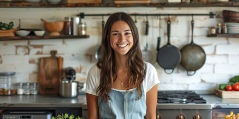 woman with a beautiful smile in the kitchen Generative AI