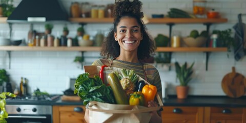 woman with a beautiful smile in the kitchen Generative AI