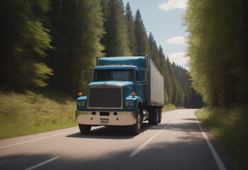 Fototapeta na wymiar Semi Truck on a Woodland Highway