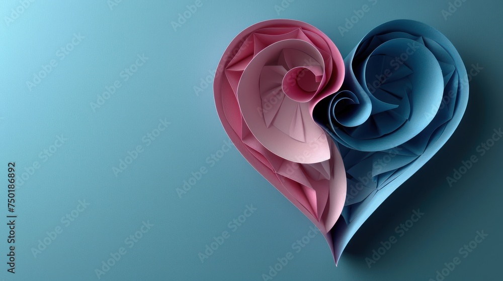 Poster a close up of a heart shaped object on a blue background with a pink and blue heart shaped object in