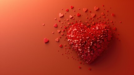  a heart shaped object with many small hearts scattered around it on a red background with a small amount of red hearts scattered around it on the top of the heart.