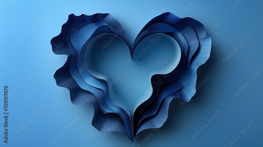 Aufkleber a paper heart on a blue background with a shadow of a heart in the middle of the heart is cut out of