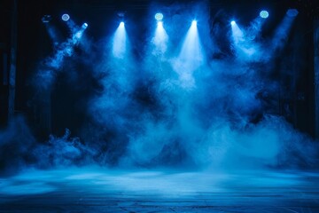Stage spotlight with blue scenic lights and smoke effect Creating a dramatic atmosphere for performances and presentations