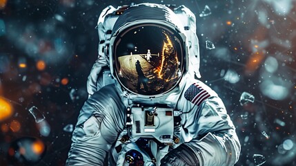 astronaut in a space suit with broken glass - obrazy, fototapety, plakaty