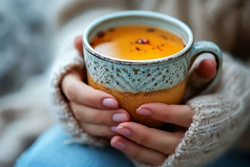 Deurstickers cup of hot tea © Roland
