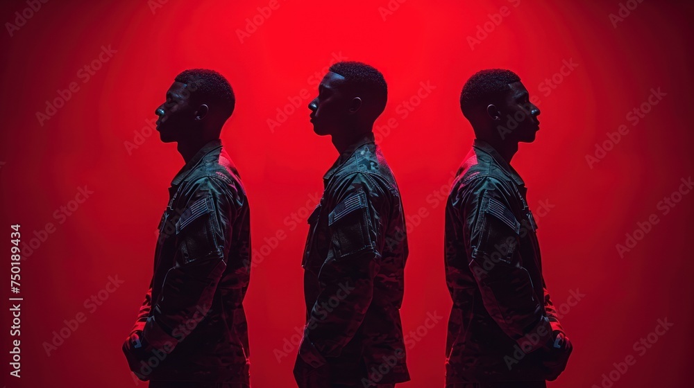 Poster a couple of men standing next to each other in front of a red background with a black man in the mid