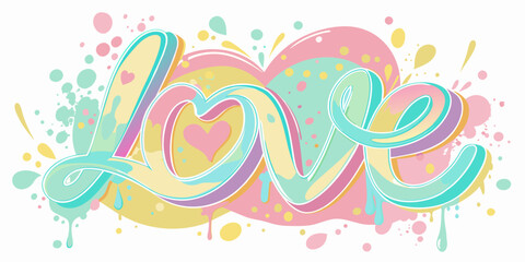 Graffiti Pastel Wallpaper with Love Text Watercolor