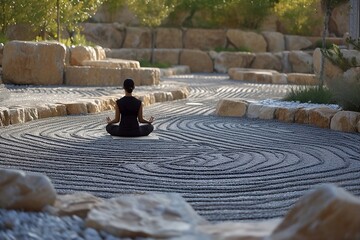 Fototapeta na wymiar person sitting on a stone in the Japanese zen garden