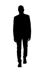 front silhouette of a man walking and dressed in a suit