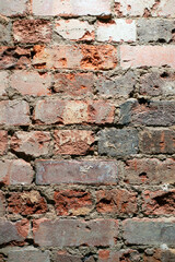 A Crumbling Indoor Vintage Brick Wall with Red Bricks