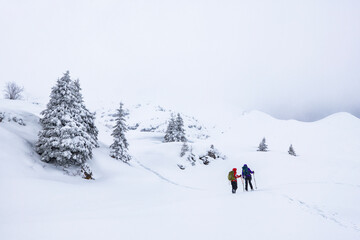 Winter trekking scene in the Italian alps of Valsassina