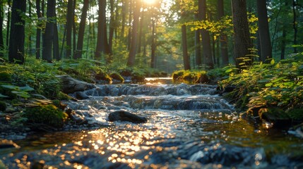 A gentle stream flowing through a forest
