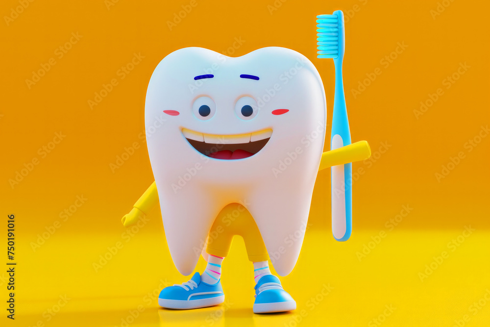Poster dynamic 3d rendering of toothpaste in a whimsical cartoon style. against a clean colorful background