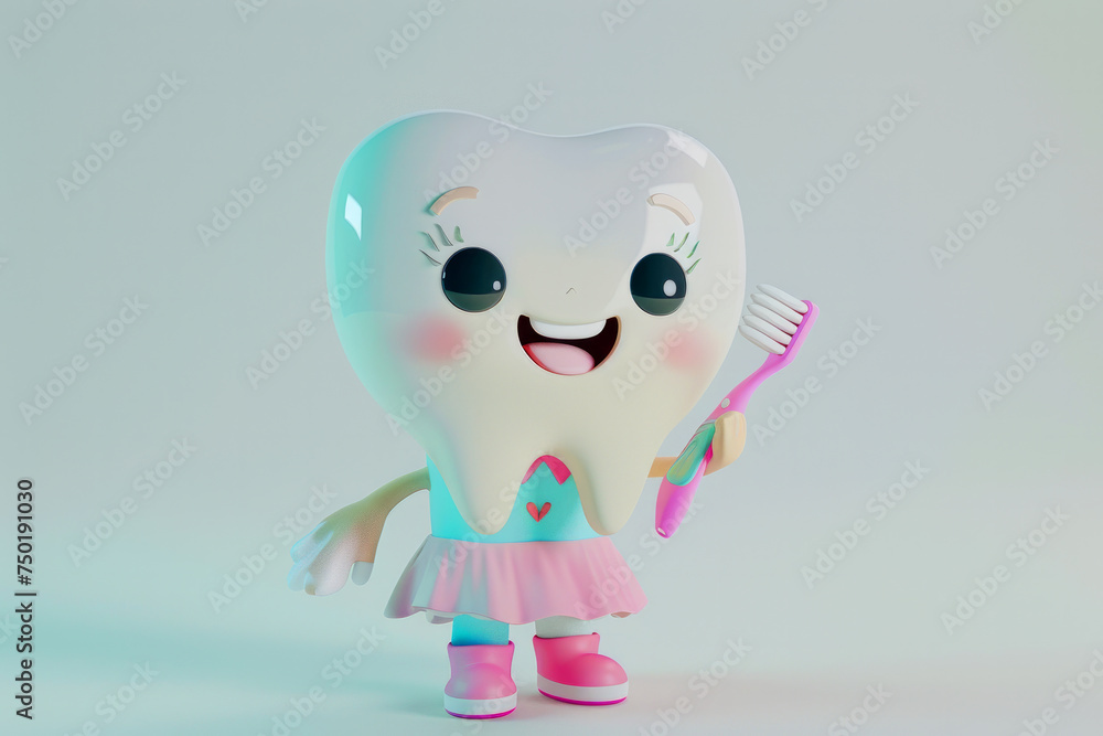 Poster dynamic 3d rendering of toothpaste in a whimsical cartoon style. against a clean colorful background