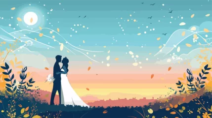 Fotobehang Koraalgroen Color sky landscape background with newly married co