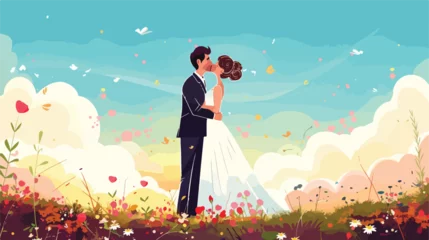 Schilderijen op glas Color sky landscape background with newly married co © iclute4