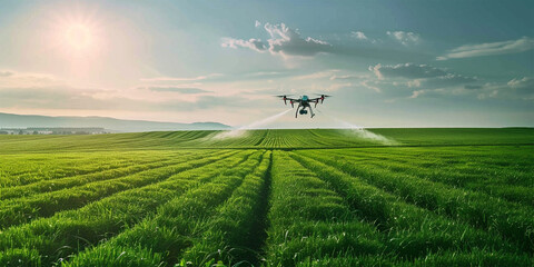 Precision agriculture drone hovers above fields, spraying crops with pinpoint accuracy.