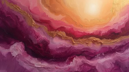 Foto op Canvas  a painting of a purple, orange, and yellow swirl with a sun in the middle of the picture and a yellow circle in the middle of the top of the painting. © Nadia