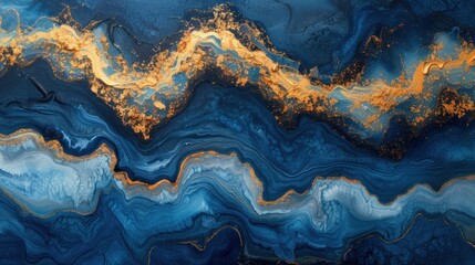  a close up of a blue and gold painting with a wave of light coming out of the top of the picture and the bottom of the image of the image.
