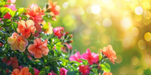 flowers on a green and sunny background, the beauty of nature