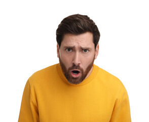 Portrait of surprised man isolated on white