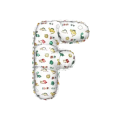 Rucksack 3D inflated balloon letter F with multicolored matte white textured dinosaurus design for children © Roger Bootsma