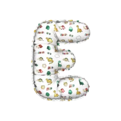 Fototapeten 3D inflated balloon letter E with multicolored matte white textured dinosaurus design for children © Roger Bootsma