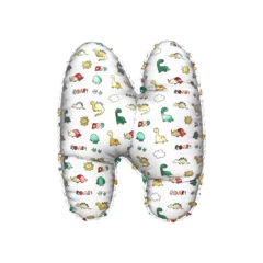 Cercles muraux Dinosaures 3D inflated balloon letter N with multicolored matte white textured dinosaurus design for children
