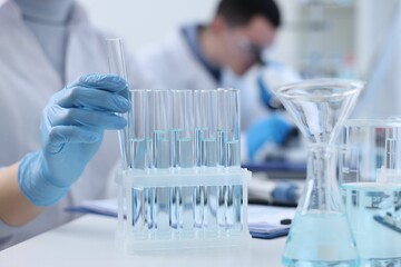 Scientists working with samples in laboratory. Medical research