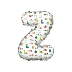 3D inflated balloon letter Z with multicolored matte white textured dinosaurus design for children