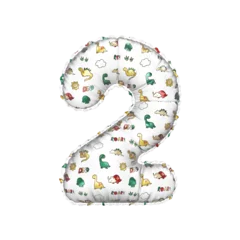 Papier Peint photo Dinosaures 3D inflated balloon Number 2 with multicolored matte white textured dinosaurus design for children