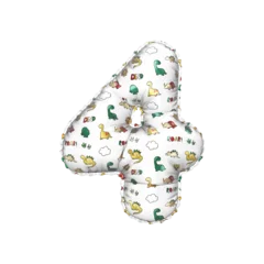 Cercles muraux Dinosaures 3D inflated balloon Number 4 with multicolored matte white textured dinosaurus design for children