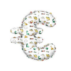 3D inflated balloon Euro Currency Symbol/sign with multicolored matte white textured dinosaurus design for children