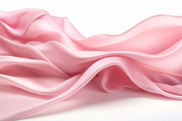 close up of pink silk fabric texture flowing on white background.