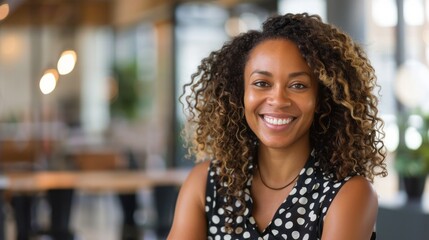 Woman Sitting at Table With a Smile