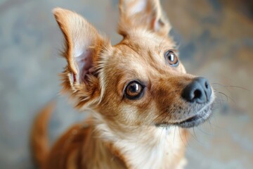Obraz premium Attentive brown dog with big ears - The alert expression of a brown dog with large ears and charming eyes
